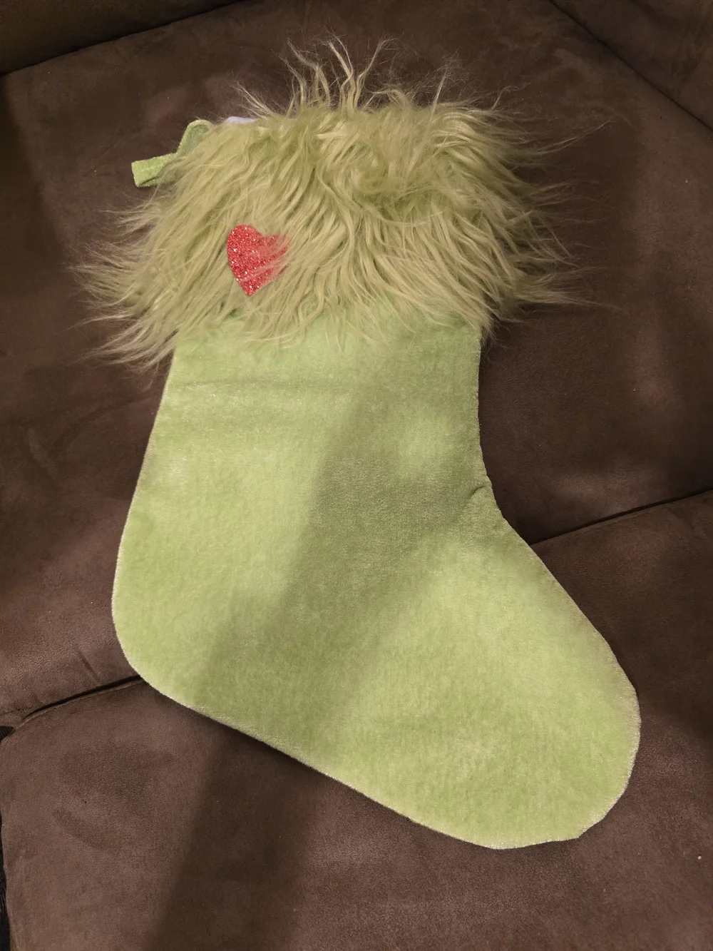 Lime Green Furry Holiday Stocking with Red Heart. Set of 2. NWOT.